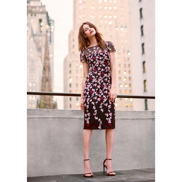 David Meister Dresses & Skirts - David Meister Falling Petal‎ Embroidered Sheath Dress Black Red White Size 0